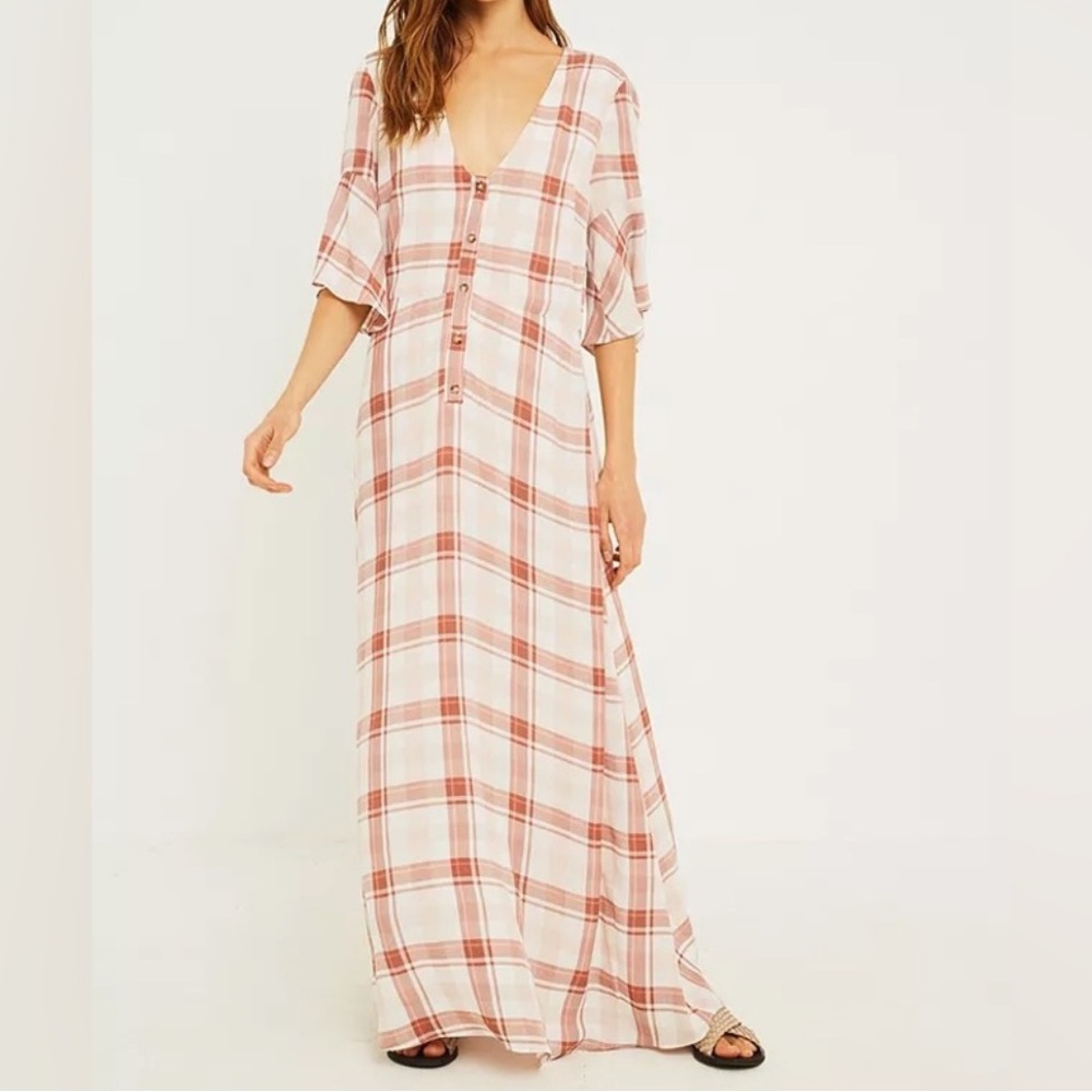 Urban Outfitters Pink and White Scoop Neck Sundress - Preloved